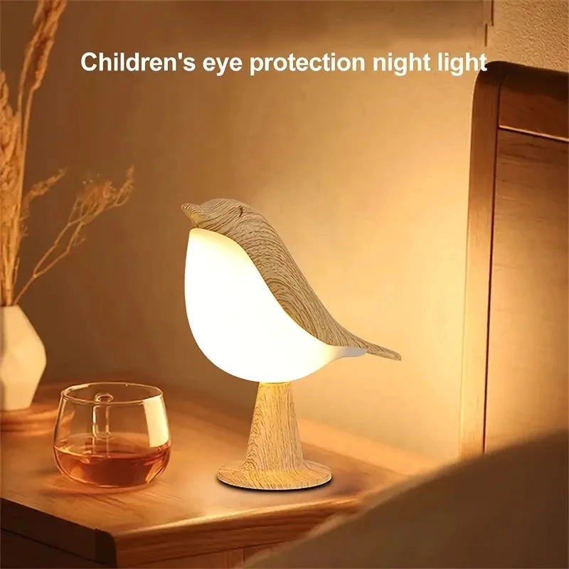 🐦✨ Wooden Bird LED Night Lamp – Touch & Rechargeable