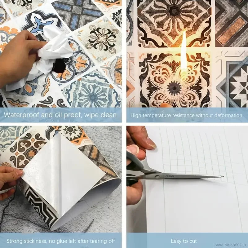 🌟 3D Waterproof Kitchen & Cabinet Wall Stickers – Peel & Stick PVC Tiles 🌟