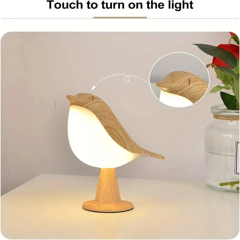 🐦✨ Wooden Bird LED Night Lamp – Touch & Rechargeable