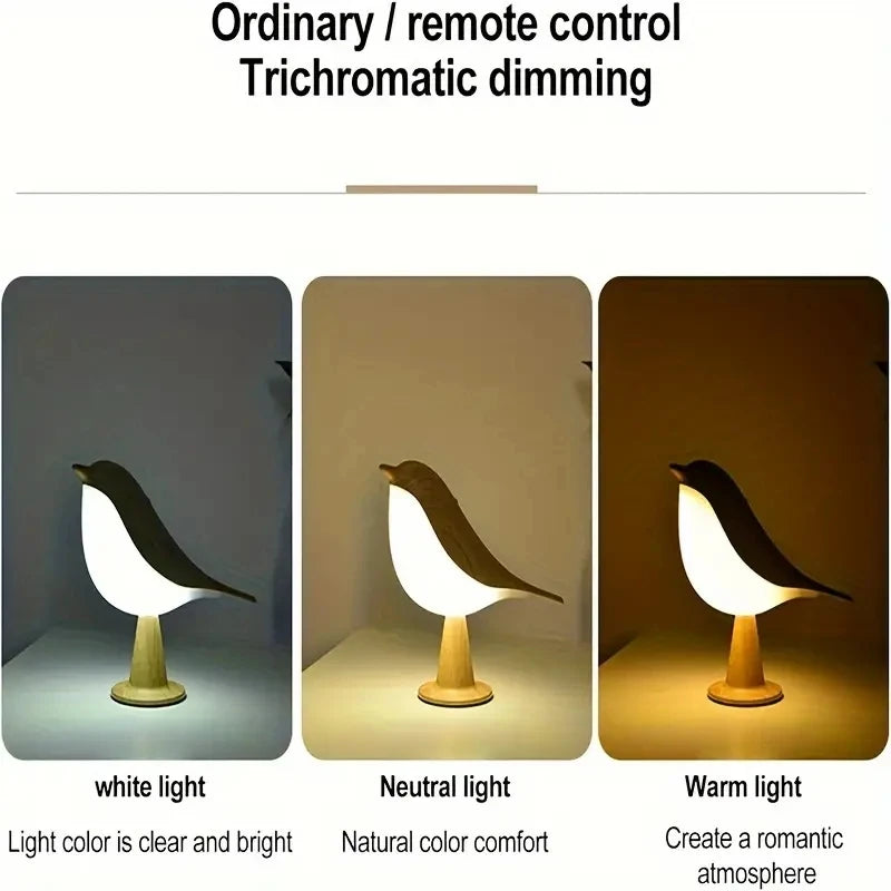 🐦✨ Wooden Bird LED Night Lamp – Touch & Rechargeable