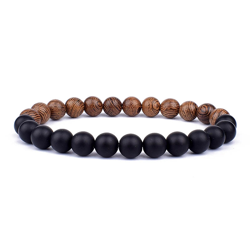✨ “Dual-Tone Beaded Bracelet – Natural Stone & Wood Mix | Unisex Wrist Accessory” ✨