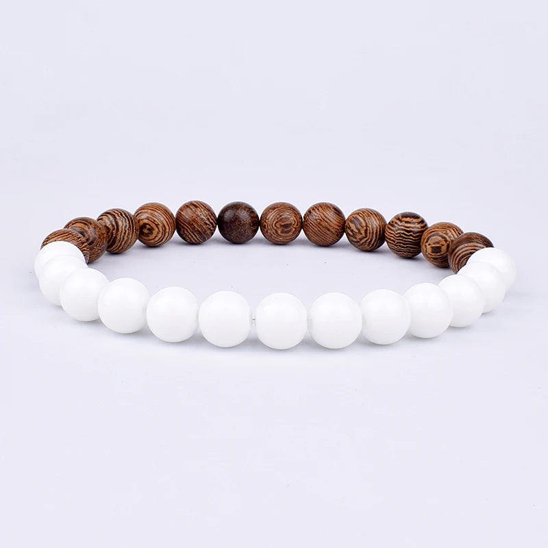 ✨ “Dual-Tone Beaded Bracelet – Natural Stone & Wood Mix | Unisex Wrist Accessory” ✨