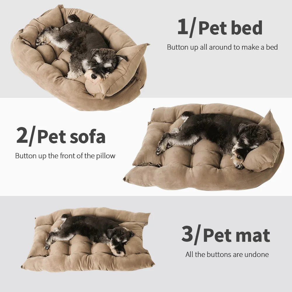 3-in-1 Kennel for Dogs and Cats - Transformable into a Soft Mat | Wraparound Bed, Warm & Washable