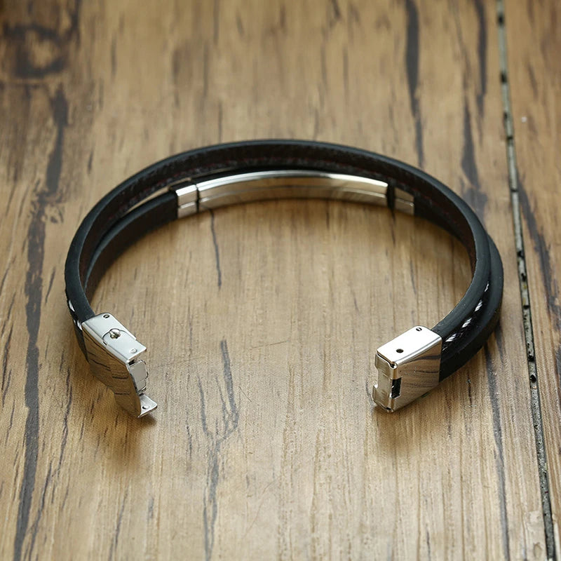 🔥 Leather & Steel Men’s Bracelet – Bold Minimalist Style 💥