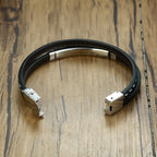 🔥 Leather & Steel Men’s Bracelet – Bold Minimalist Style 💥