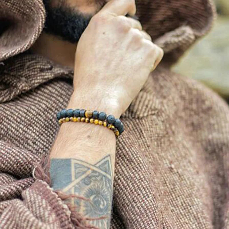✨ “Dual-Tone Beaded Bracelet – Natural Stone & Wood Mix | Unisex Wrist Accessory” ✨