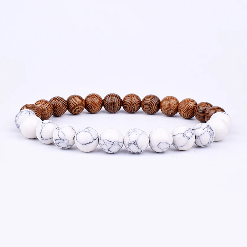 ✨ “Dual-Tone Beaded Bracelet – Natural Stone & Wood Mix | Unisex Wrist Accessory” ✨