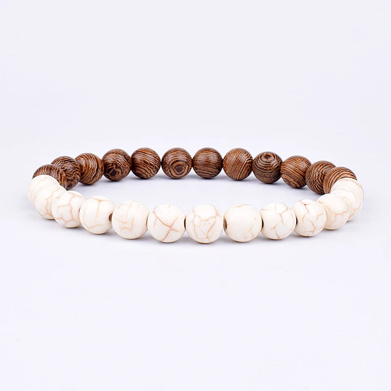 ✨ “Dual-Tone Beaded Bracelet – Natural Stone & Wood Mix | Unisex Wrist Accessory” ✨