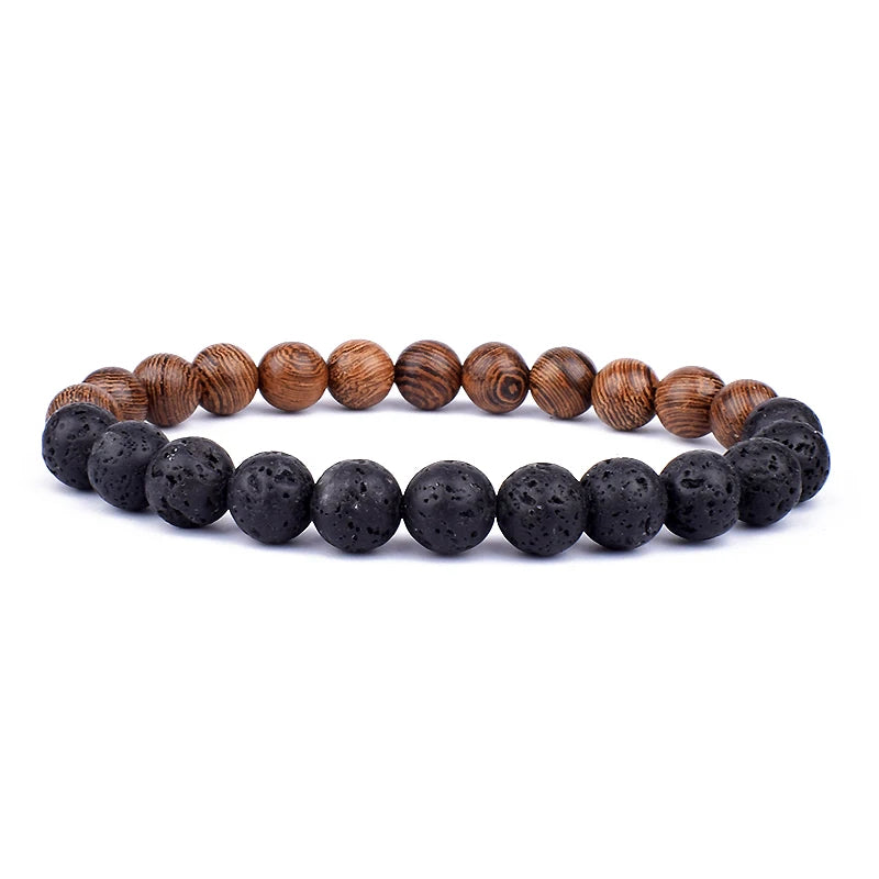 ✨ “Dual-Tone Beaded Bracelet – Natural Stone & Wood Mix | Unisex Wrist Accessory” ✨