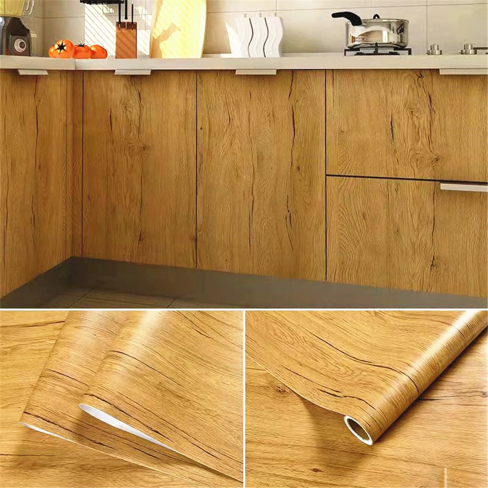 🪵✨ Wood-Grain PVC Waterproof Adhesive Wallpaper – Multiple Sizes & Colors