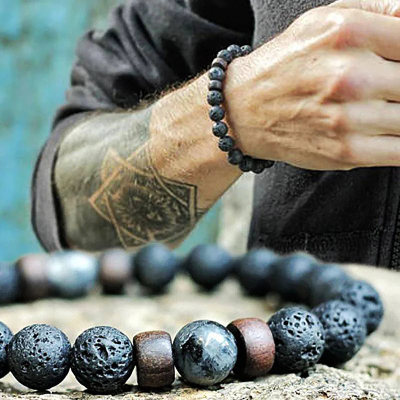✨ “Dual-Tone Beaded Bracelet – Natural Stone & Wood Mix | Unisex Wrist Accessory” ✨