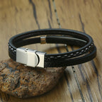 🔥 Leather & Steel Men’s Bracelet – Bold Minimalist Style 💥