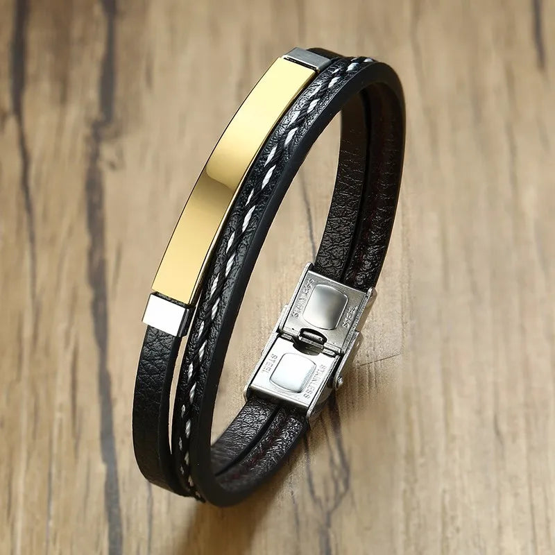 🔥 Leather & Steel Men’s Bracelet – Bold Minimalist Style 💥