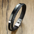 🔥 Leather & Steel Men’s Bracelet – Bold Minimalist Style 💥