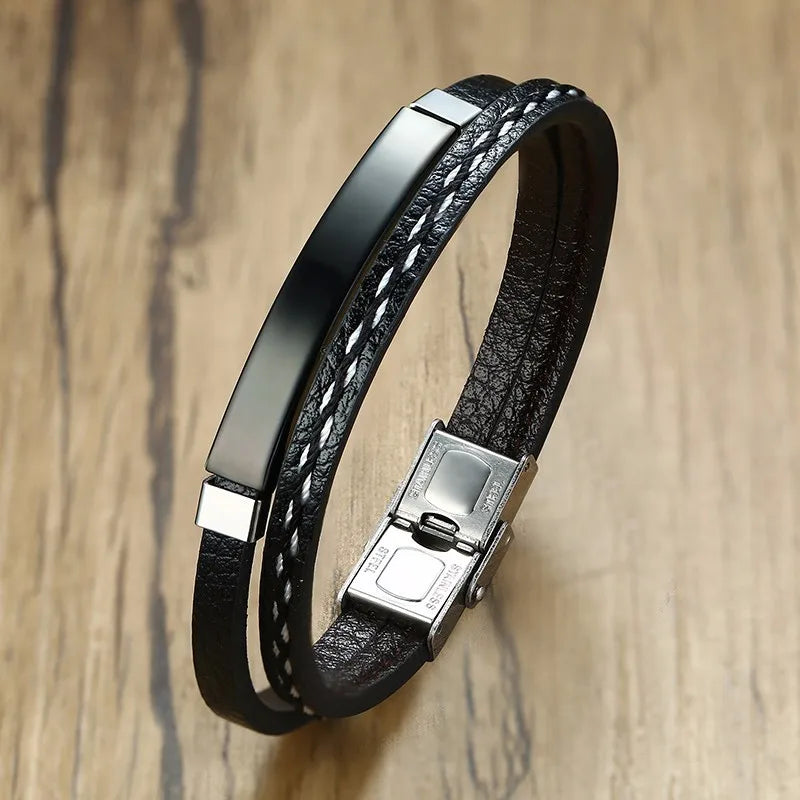 🔥 Leather & Steel Men’s Bracelet – Bold Minimalist Style 💥