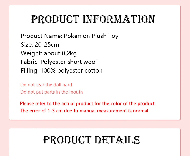 “Pokémon Plush Collection — 20–25 cm Soft & Cute Character Plushies 🧸✨”