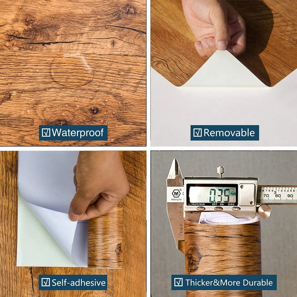🪵✨ Wood-Grain PVC Waterproof Adhesive Wallpaper – Multiple Sizes & Colors