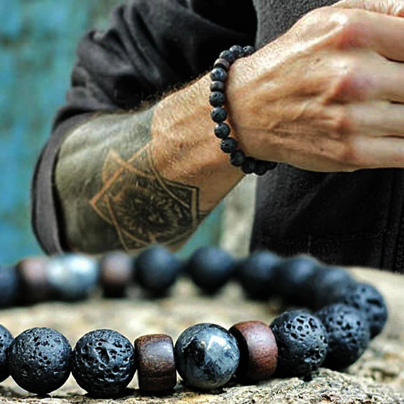 ✨ “Dual-Tone Beaded Bracelet – Natural Stone & Wood Mix | Unisex Wrist Accessory” ✨