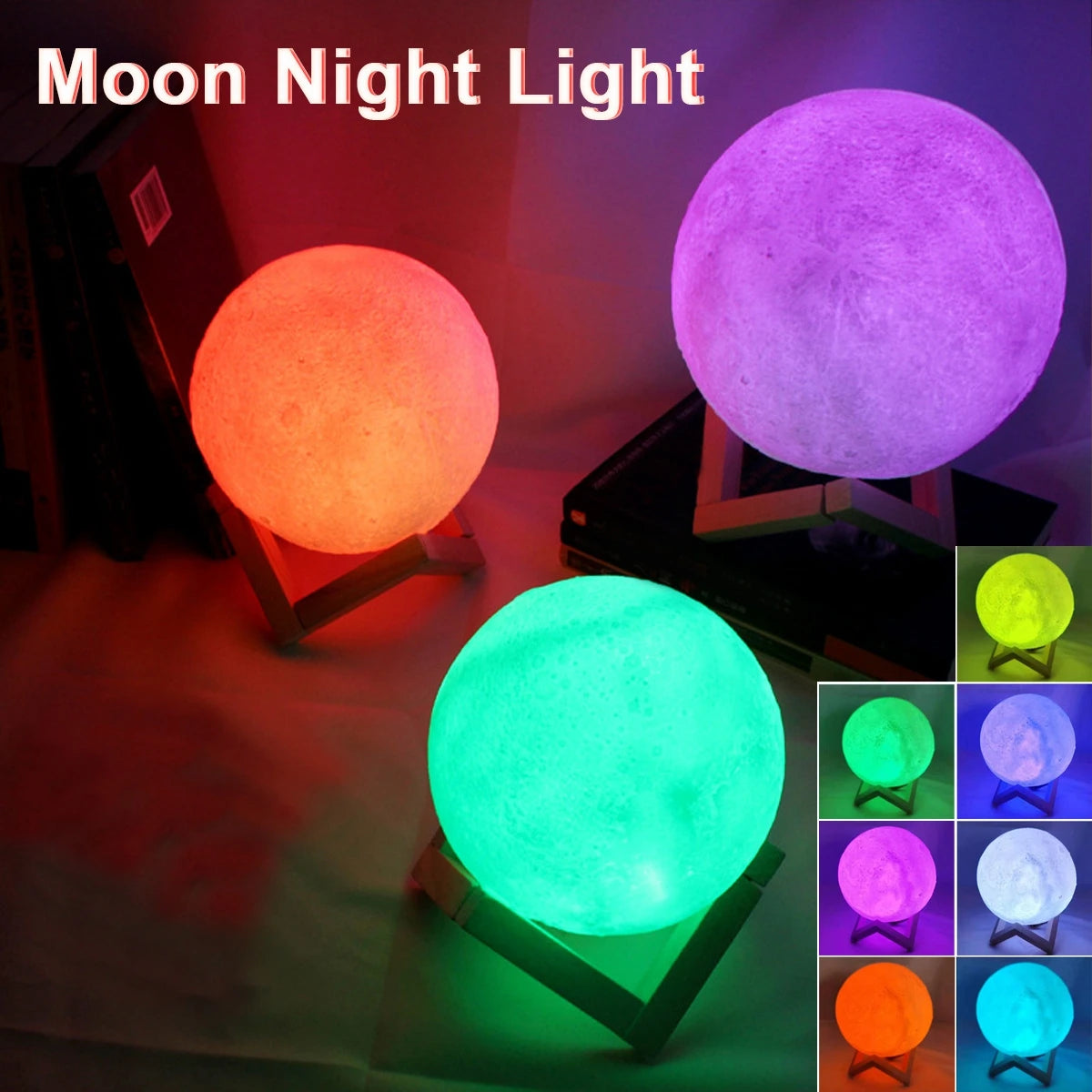 3D Lunar Lamp with Stand - Rechargeable LED Night Light 🌙✨