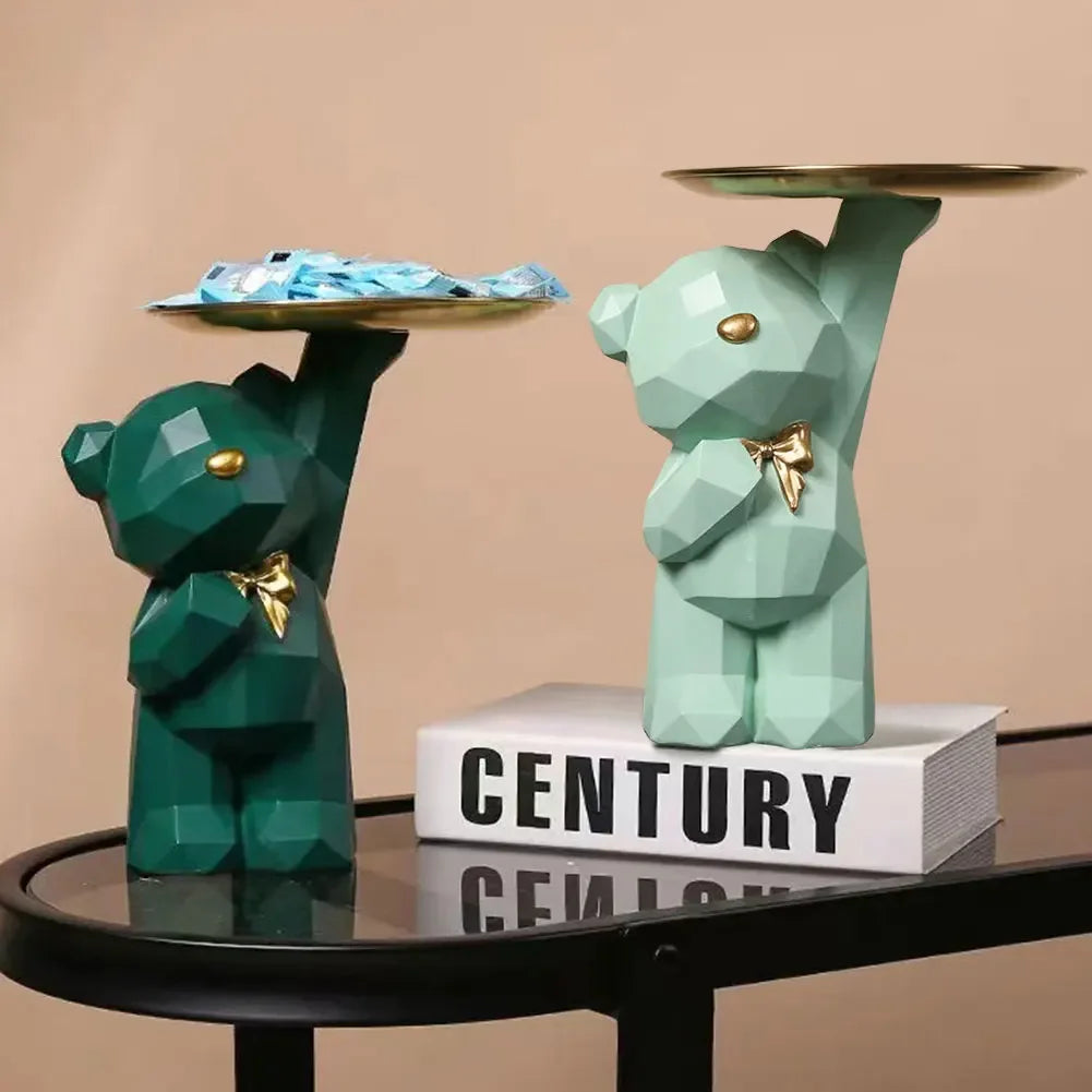 🐻✨ Geometric Bear Tray Statue – Modern Home Decor Accessory