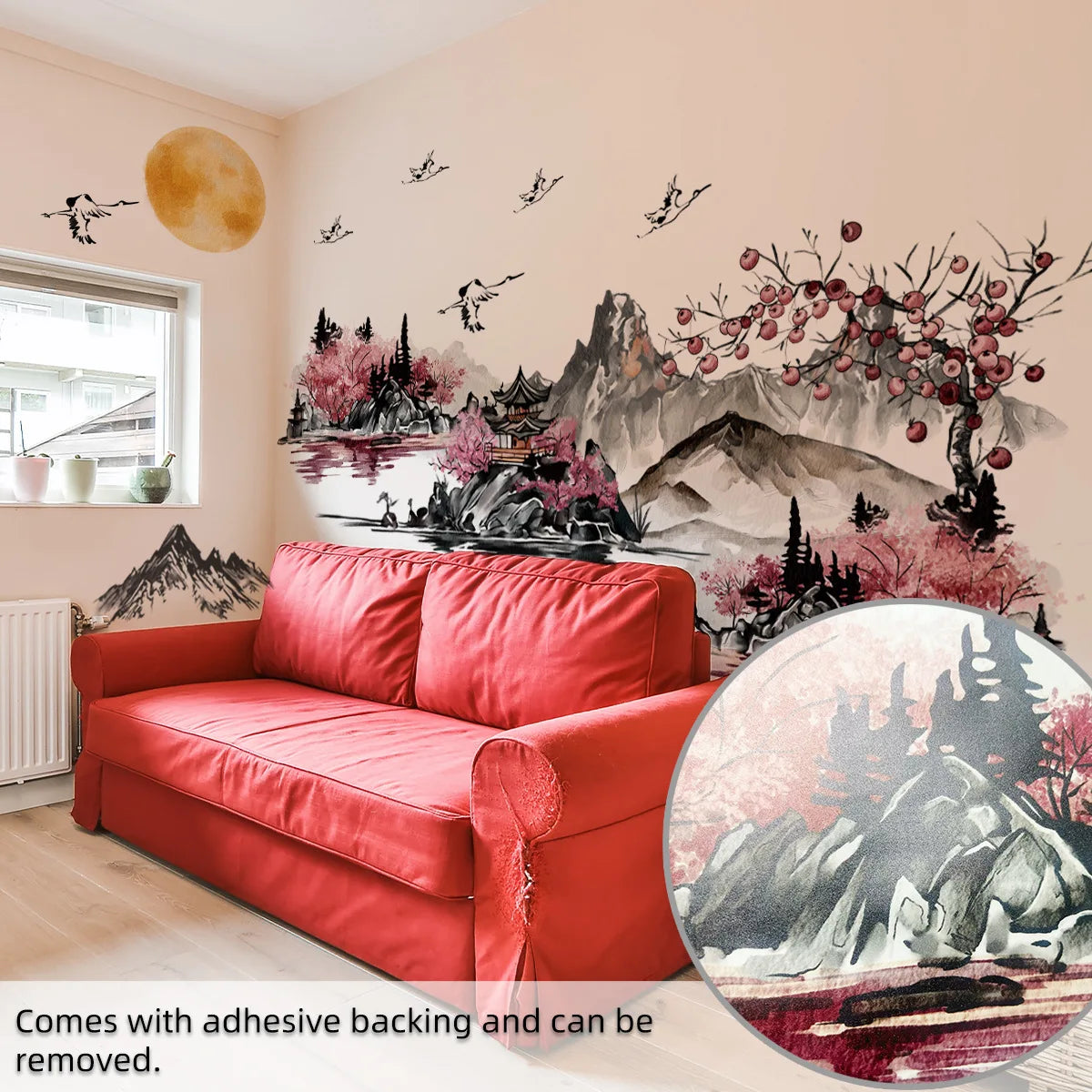 🌄 Chinese Ink Landscape Wall Stickers – 3-Piece Set