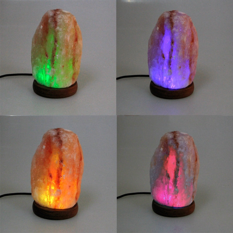 USB Himalayan Salt Lamp with Wooden Base - Multicolour LED 🌈✨