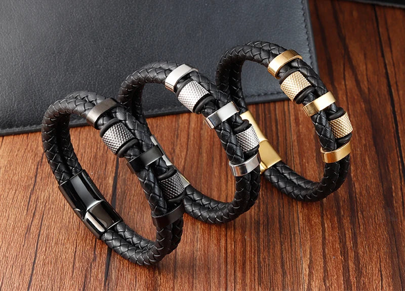 🔥 Men’s Leather Bracelet Collection – Multi-Style Modern Designs 🖤✨