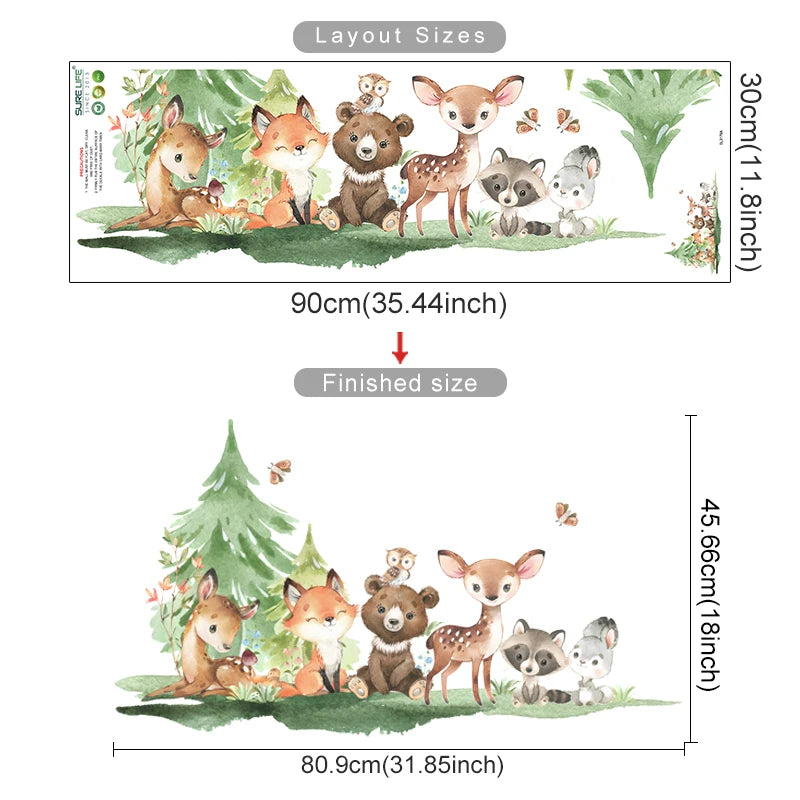 🌲 “Forest Friends Wall Decals – Cute Animal Nursery Stickers” 🦊🐻🦉✨