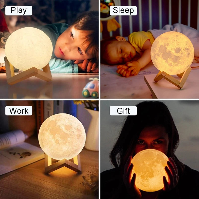 3D Lunar Lamp with Stand - Rechargeable LED Night Light 🌙✨