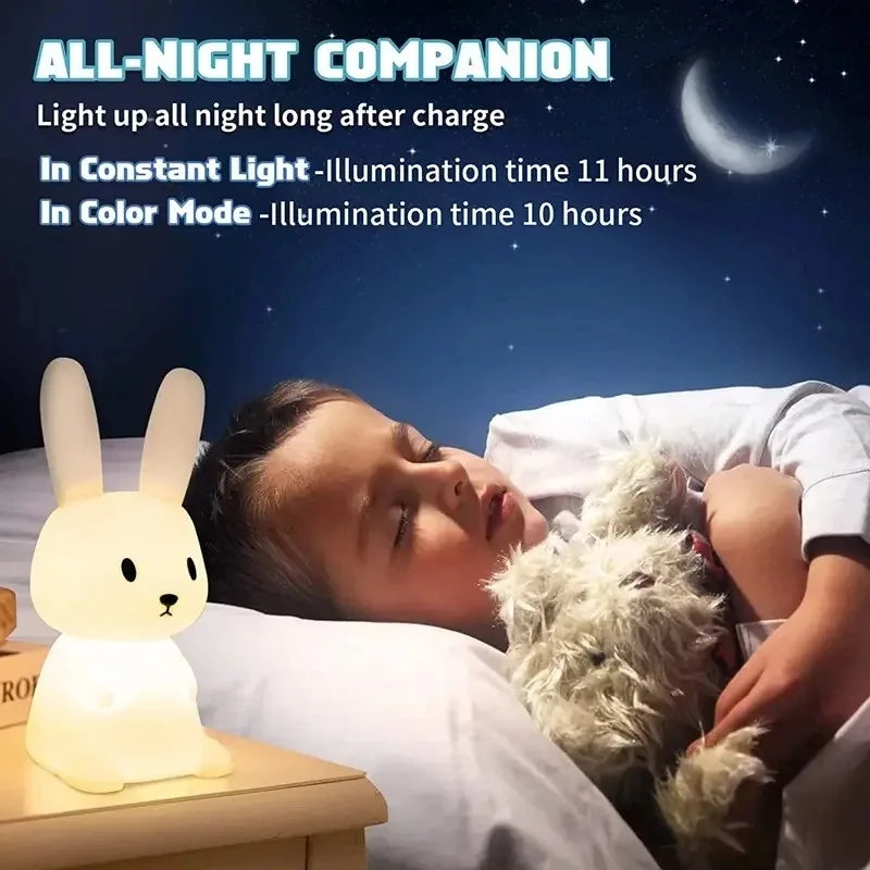 🐰 LED Night Light – Cute Silicone Rabbit Touch Lamp