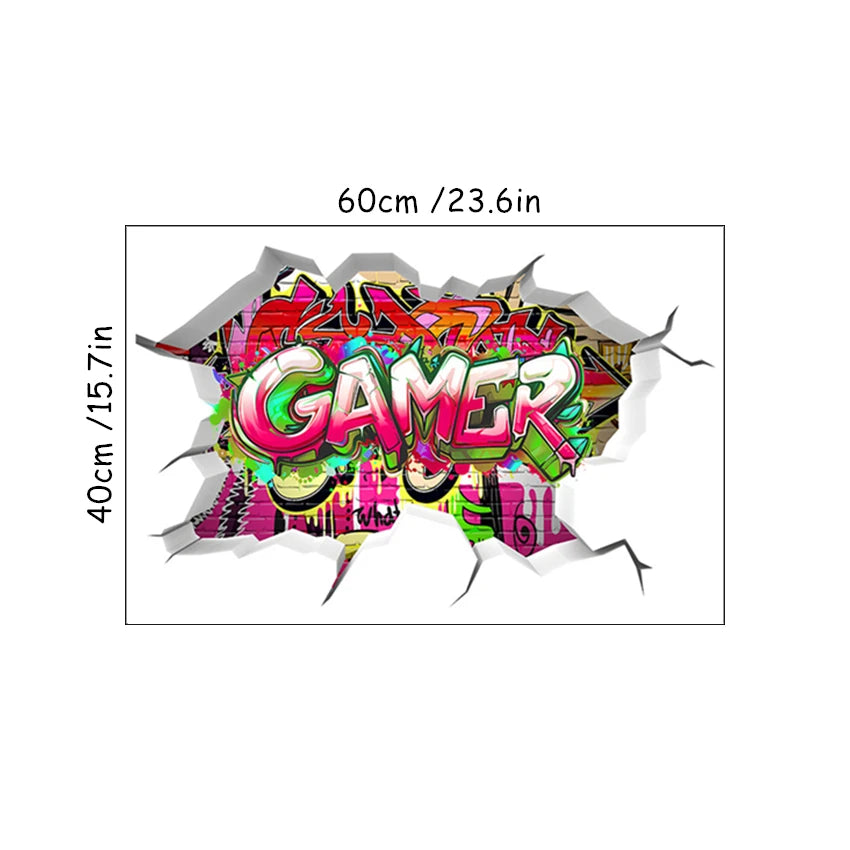🔥 3D Gamer Wall Stickers – Broken Wall Effect 🎮✨