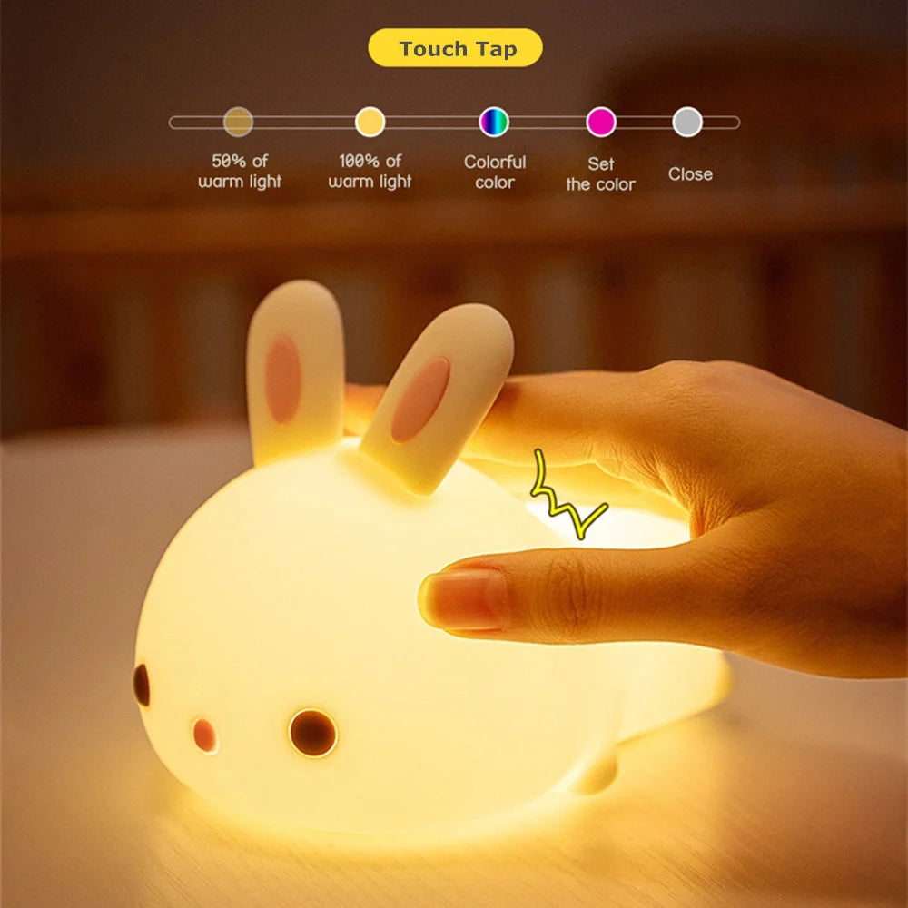 Rabbit Lamp RGB 16 Colours - Silicone Night Light Touch & Rechargeable 🌙✨