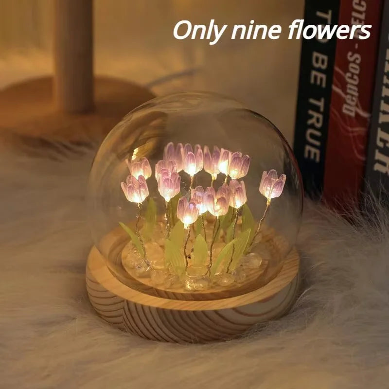 🌷✨ Mini Tulip LED Night Light - Glass Lamp with Bright Flowers