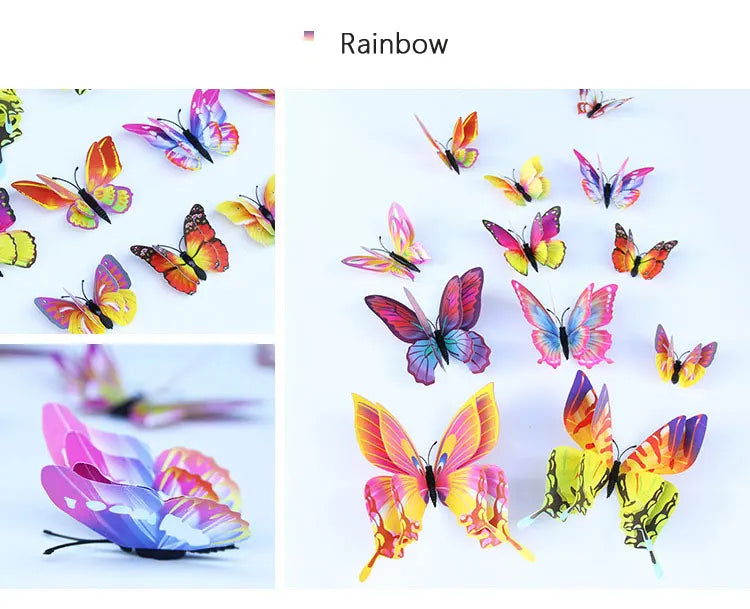🌈 3D Butterfly Wall Stickers – Double-Layer Decorative Set (12pcs) 🦋✨