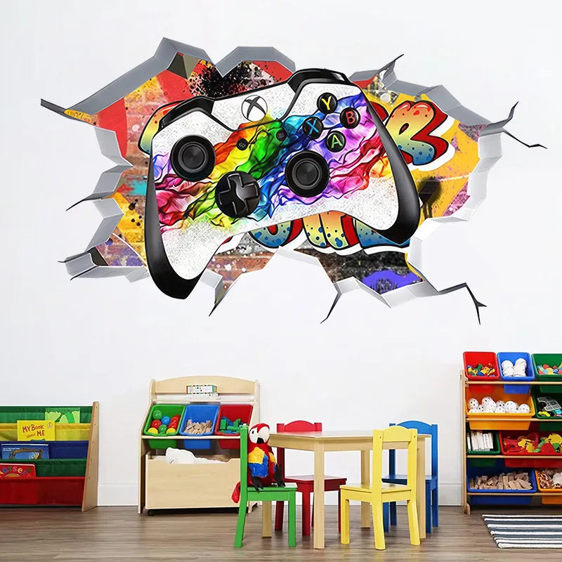 🔥 3D Gamer Wall Stickers – Broken Wall Effect 🎮✨