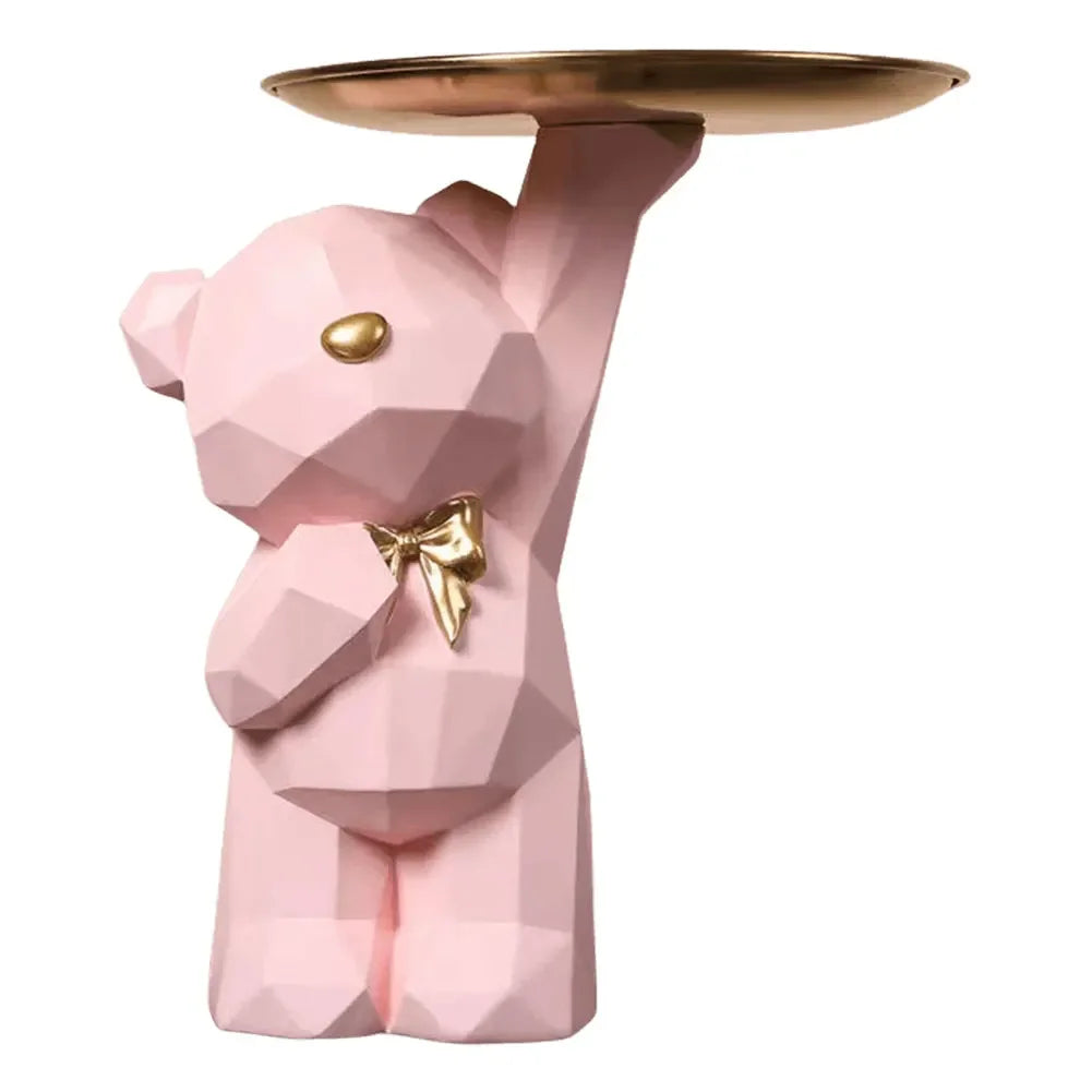 🐻✨ Geometric Bear Tray Statue – Modern Home Decor Accessory