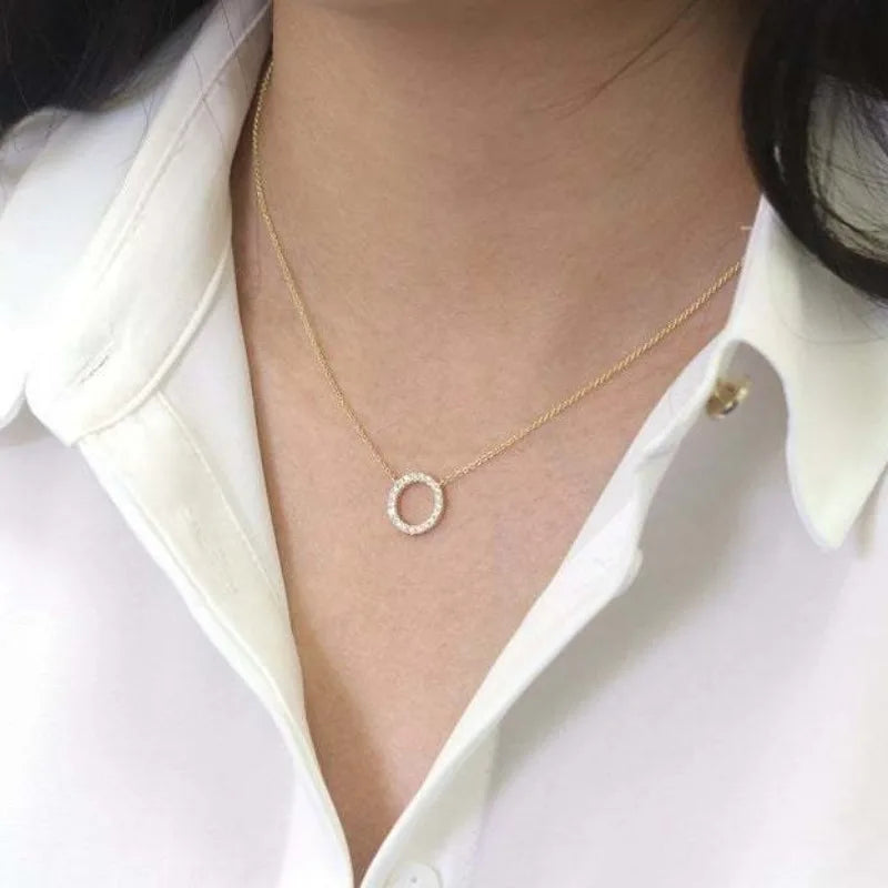 ✨ Crystal Circle Pendant Necklace – Elegant Minimalist Jewelry ✨