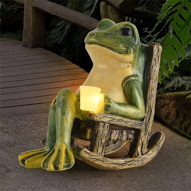 🐸✨ Mini Frog Lantern Figurine – Cozy Rocking Chair Light Décor