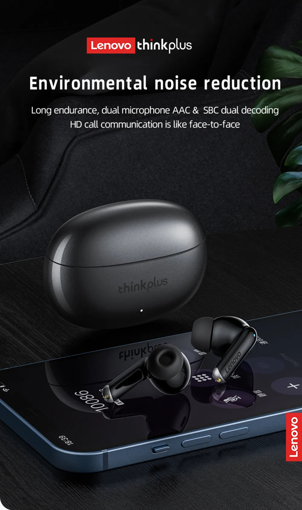 🎧 Lenovo Bluetooth 5.3 Dual-Mixed Stereo Earbuds – Noise Reduction, Deep Bass & Smart Touch Control ✨
