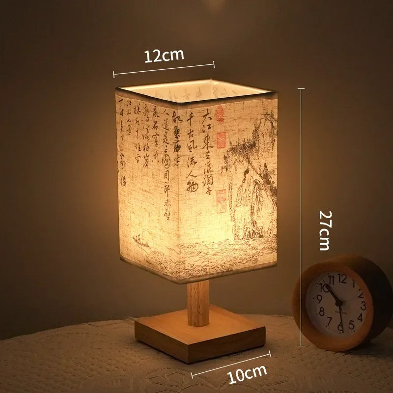 Chinese Style Bedside Lamp 🏮✨ - Dimmable Night Light with Fabric Lampshade