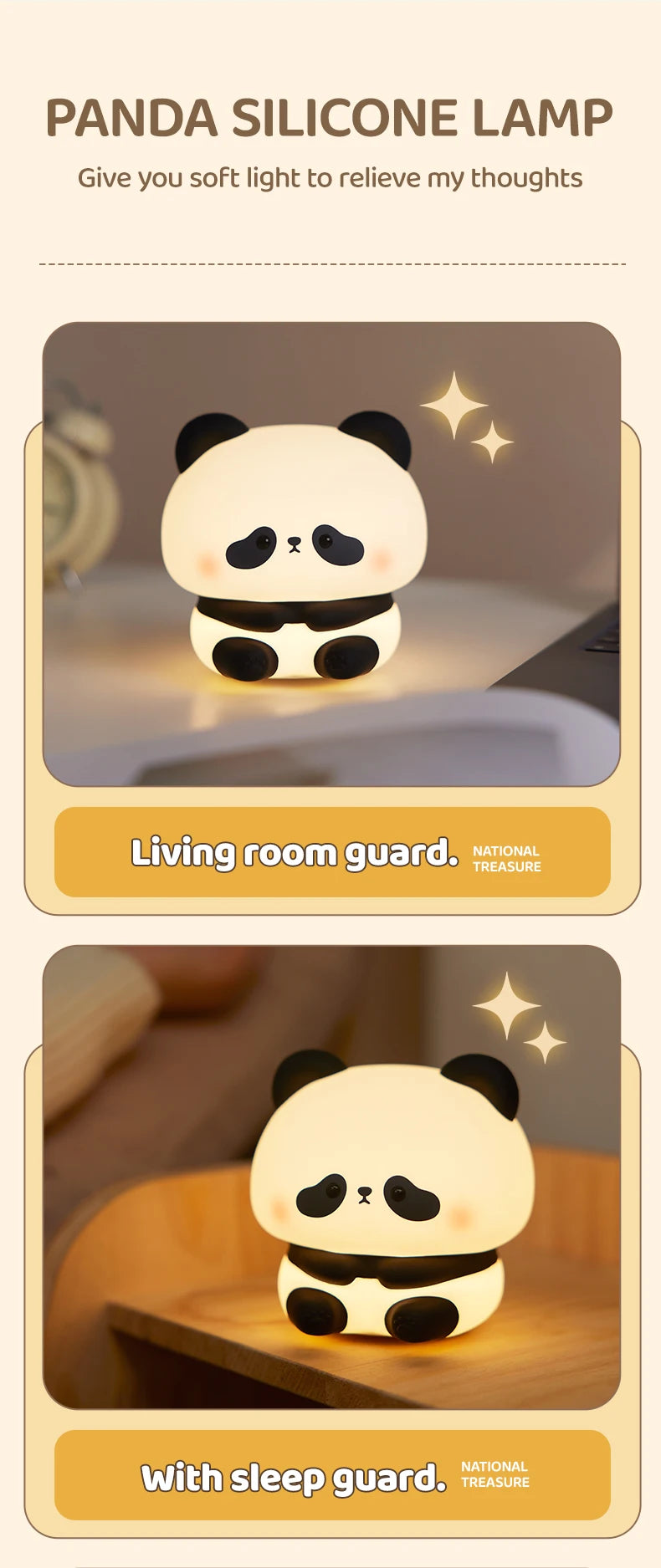 Panda LED Night Light –Soft Silicone Night Lamp, Touch & USB Rechargeable 🐼✨