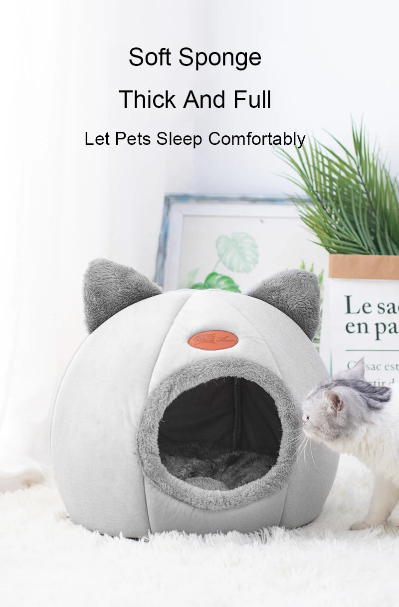 🐱 Cozy Igloo Cat & Small Dog Bed with Cute Ears – Soft, Warm & Secure Den 🛏️✨