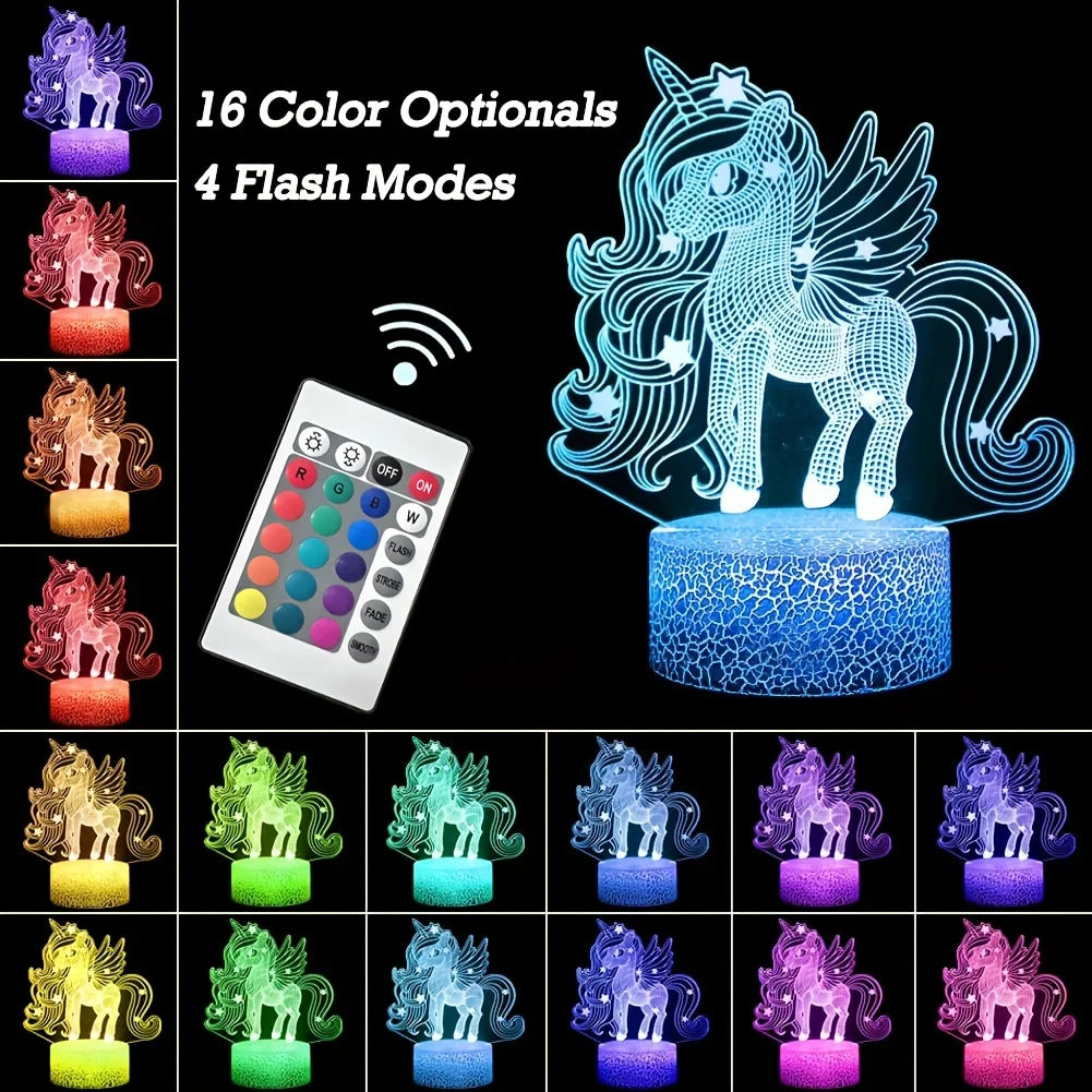 CutePony 3D Night Light – 3D Color Lamp with Touch & Remote Control 🐴✨