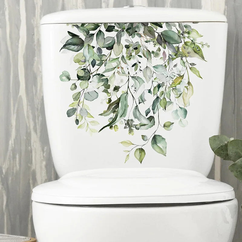 🌿✨ Green Leaf Toilet & Bathroom Wall Stickers — Waterproof Decorative Decals
