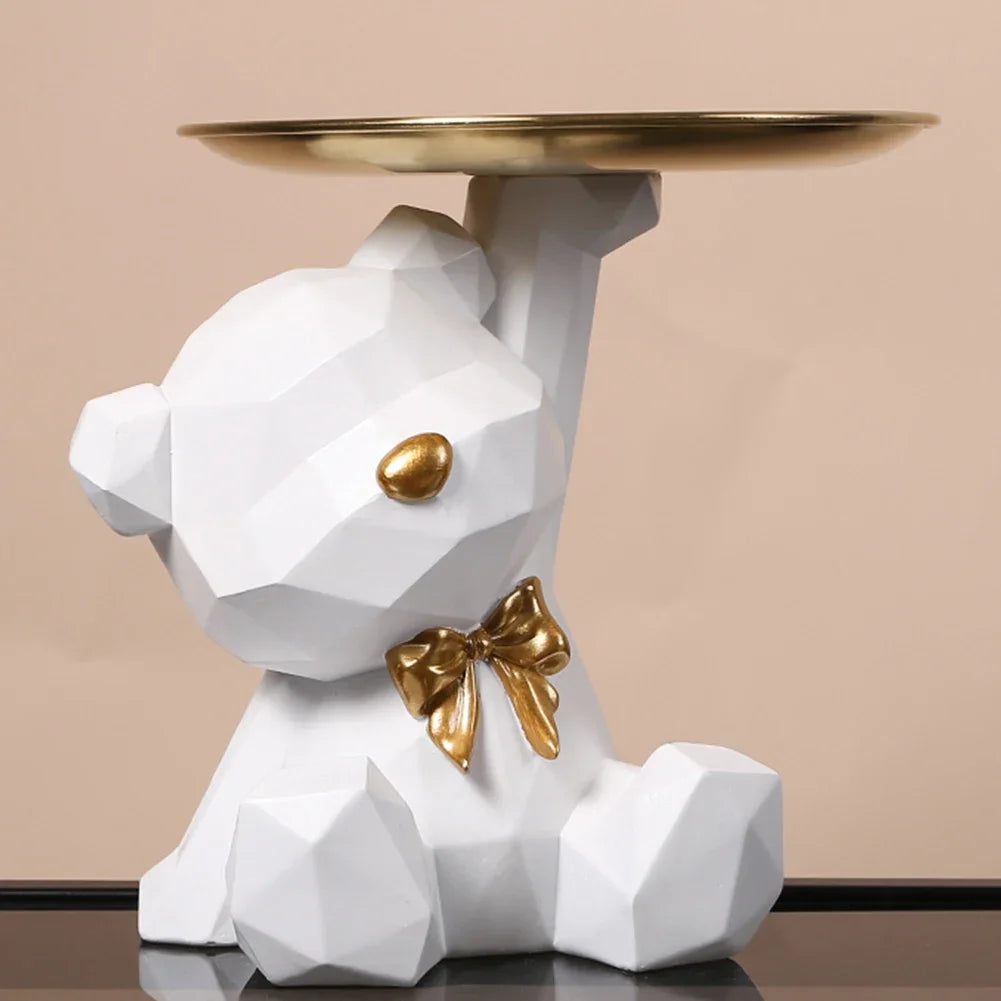 🐻✨ Geometric Bear Tray Statue – Modern Home Decor Accessory