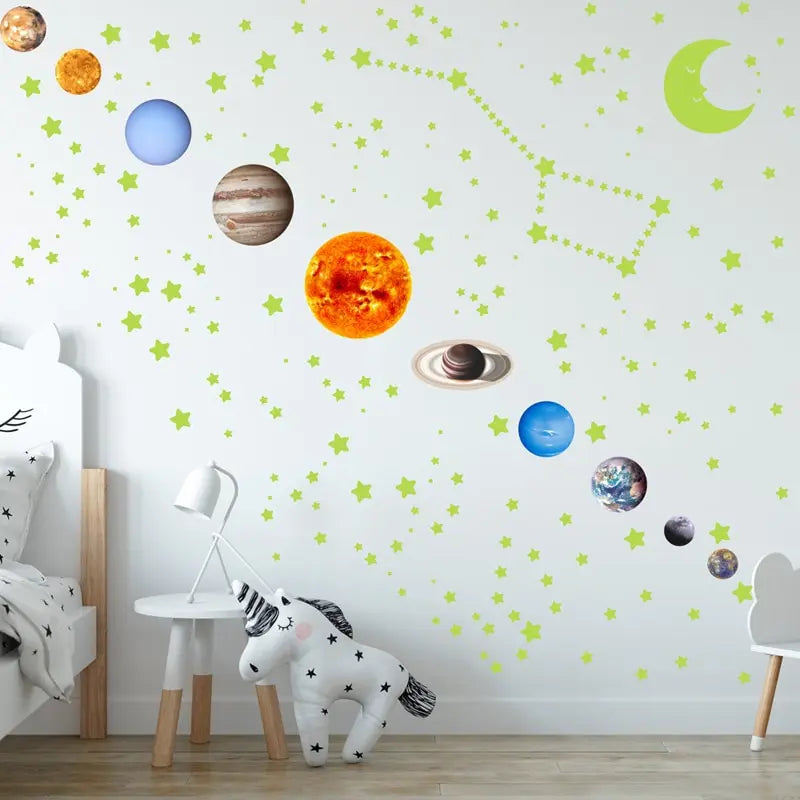 🌌 526-Piece Glow-in-the-Dark Space Wall Sticker Set – 9 Planets + Stars + Astronauts