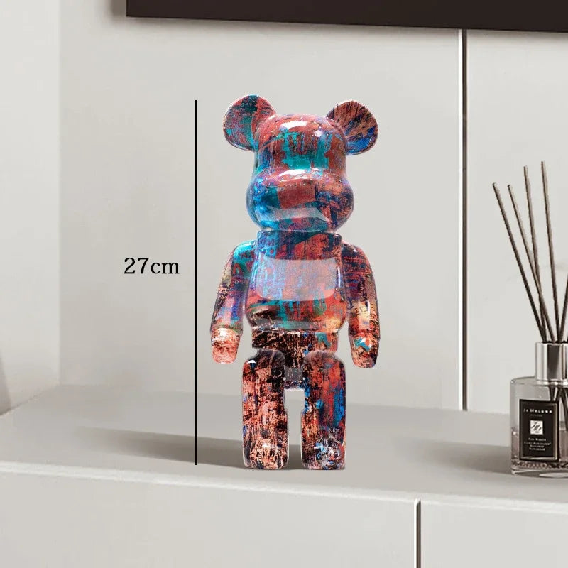 🧸✨ Graffiti Bear Resin Statue – 27cm Artistic Decor Figurine