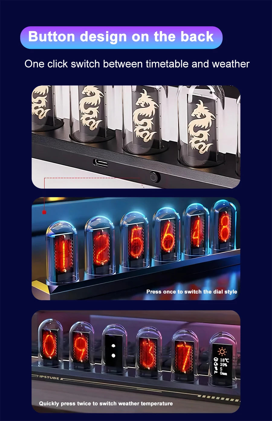 Nixie Tube LED Clock IPS — Retro-Future RGB Table Lamp 🕰️✨