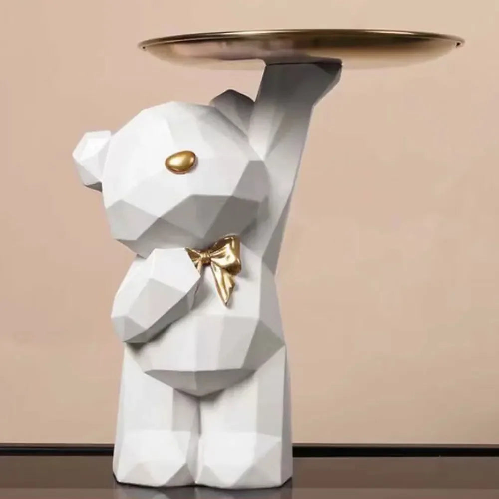 🐻✨ Geometric Bear Tray Statue – Modern Home Decor Accessory