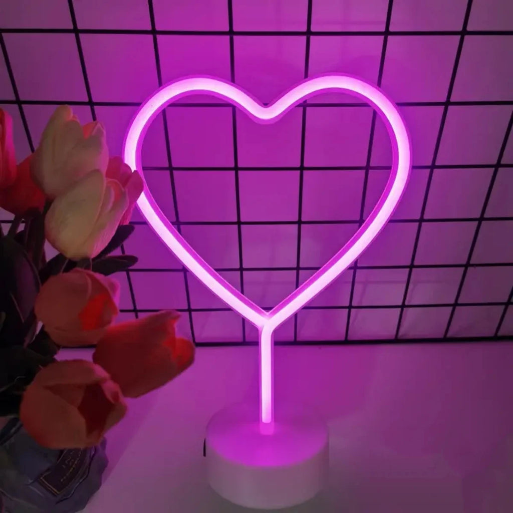 💗 Neon Heart LED –Neon Pink Lamp with Base✨